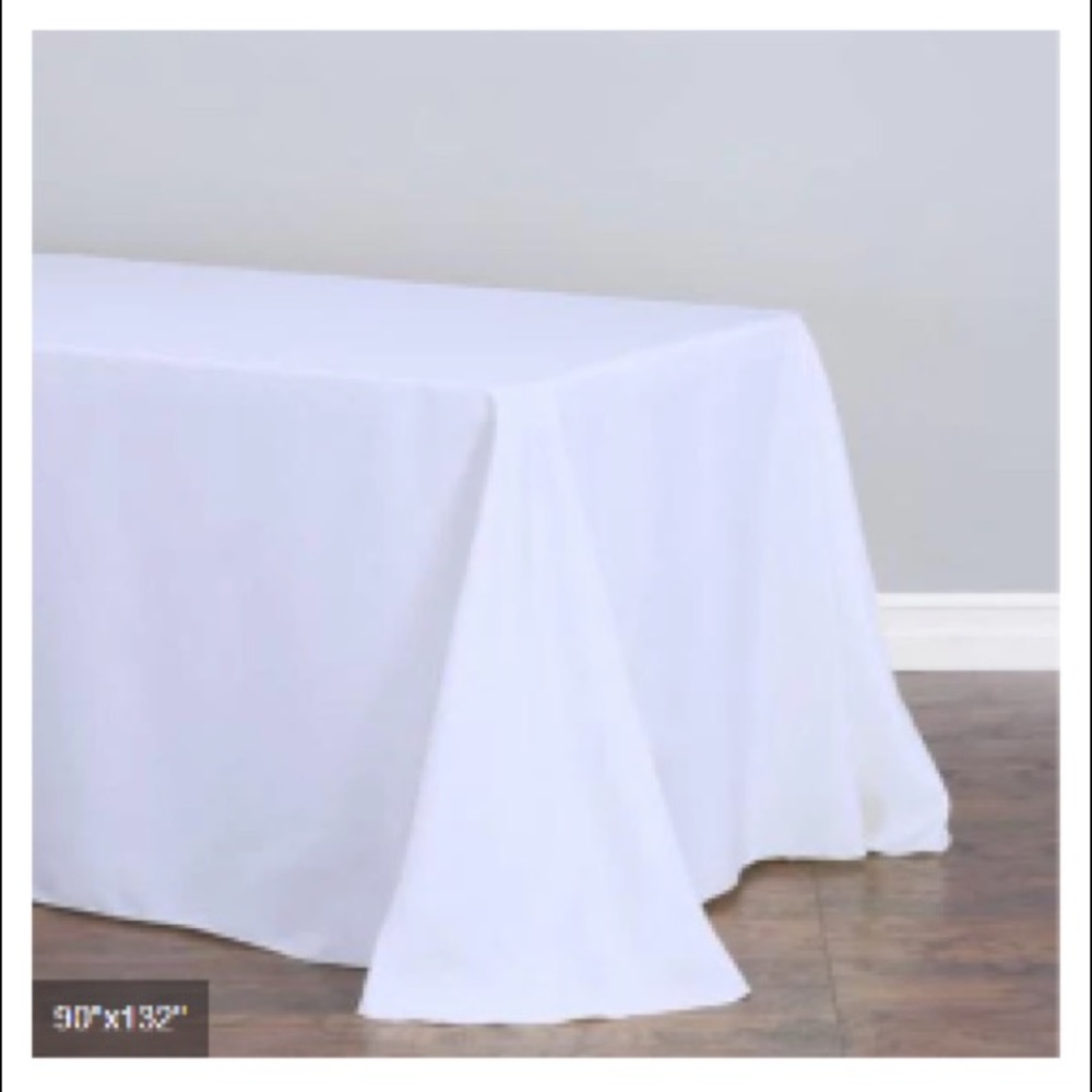 90"x132" White Polyester Round Corner Rectangular Tablecloth